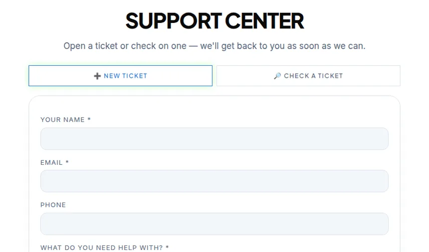 Carvey support center screenshot